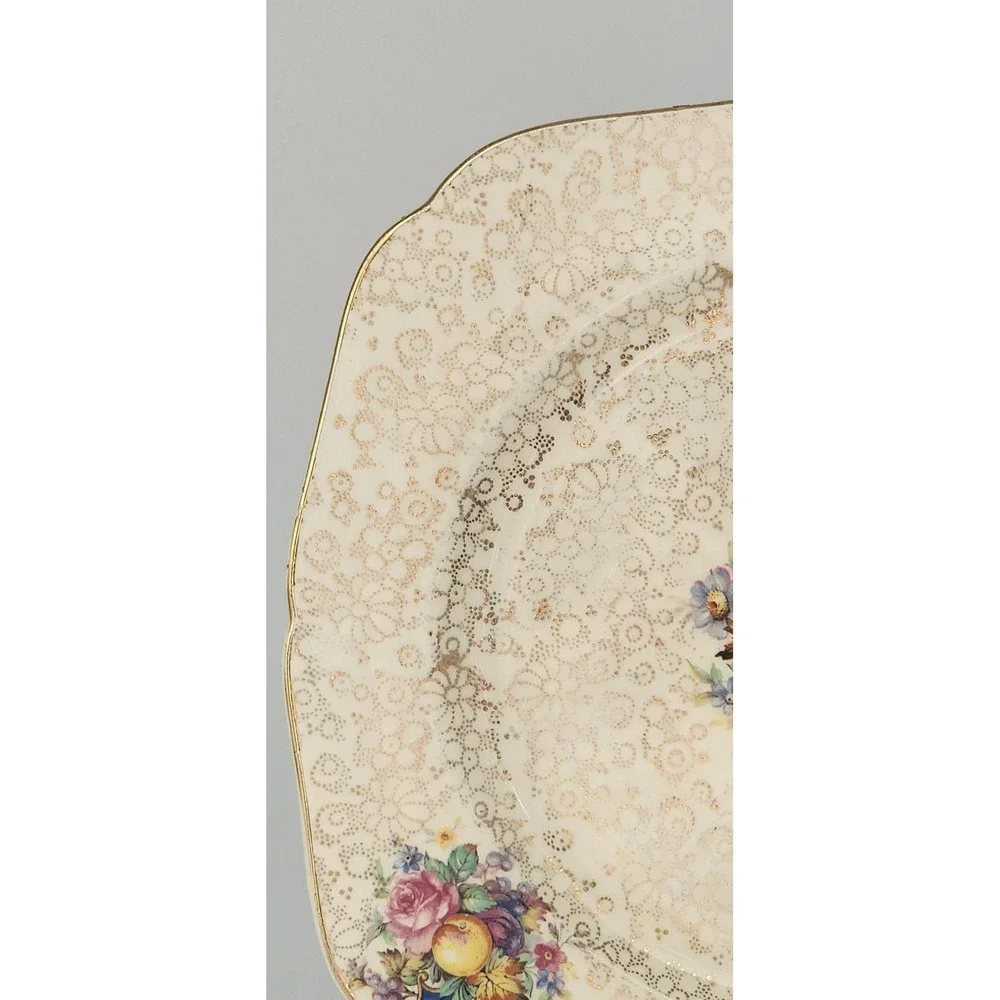 Hollinshead Kirkham Tunstall Square Plate Vintage Chintz Fruit Floral England